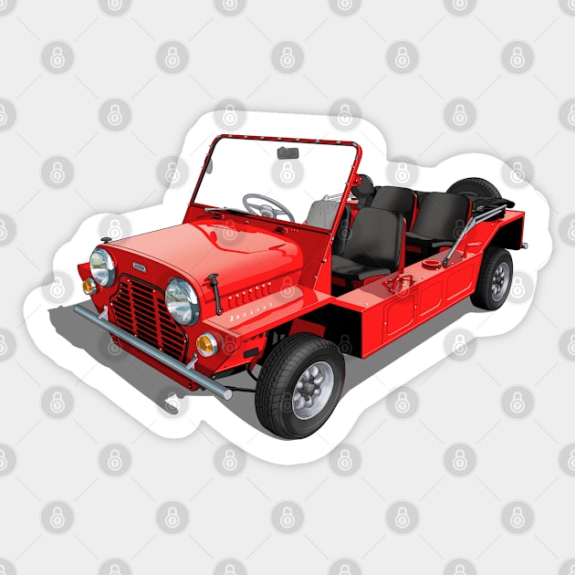 Austin Mini Moke in red Sticker by candcretro